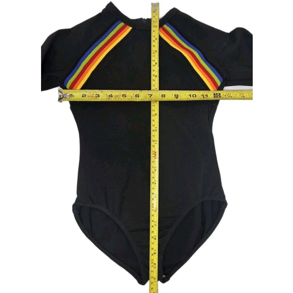 Gilda Marx VTG 80s Cotton Rainbow Stripe LS Leotard Child 12/14 Black NWT
